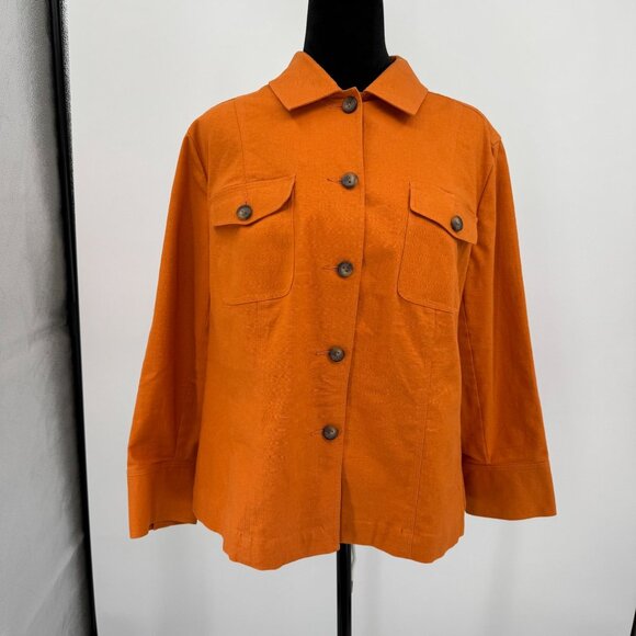 Bloomingdales‎ Womens Orange Linen Blend Button Front Utility Jacket Size 16W - Picture 3 of 6